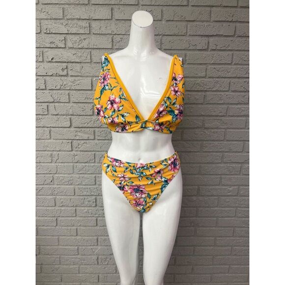Daisy Fuentes Women Yellow Floral Two Piece Bikini Set Size 16 - Picture 2 of 10